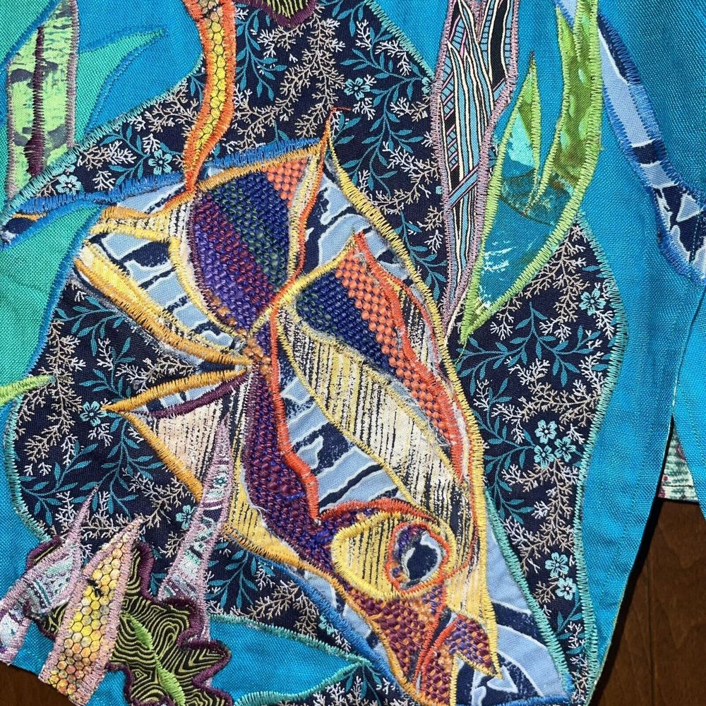 Handmade O/S Lagenlook OOAK Art to Wear Embroidered Fish Ocean Theme Vest - Picture 6 of 8